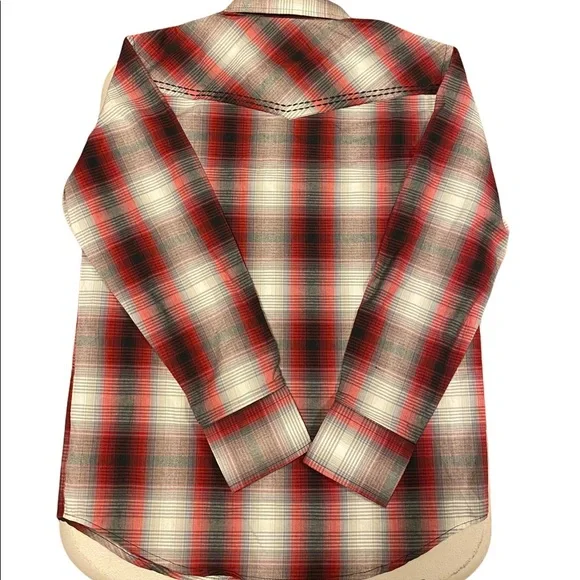 NWT Cody James Boys Size Medium Red Black White Plaid Pearl Snap Western Shirt - Picture 2 of 8